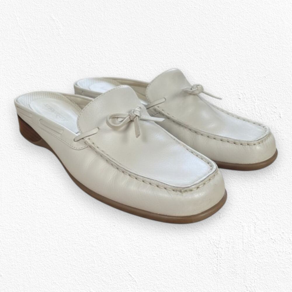 Y2K Easy Spirit Natural Beige Slip On Square Toe Classic Mule Loafer Size 9.5